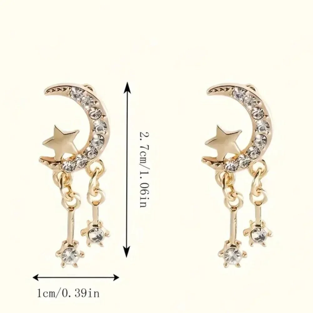 NEW Crescent moon and star earrings, celestial jewelry gold moon dangle earrings